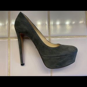 Grey Suede Prada Closed Toe Platform Heels